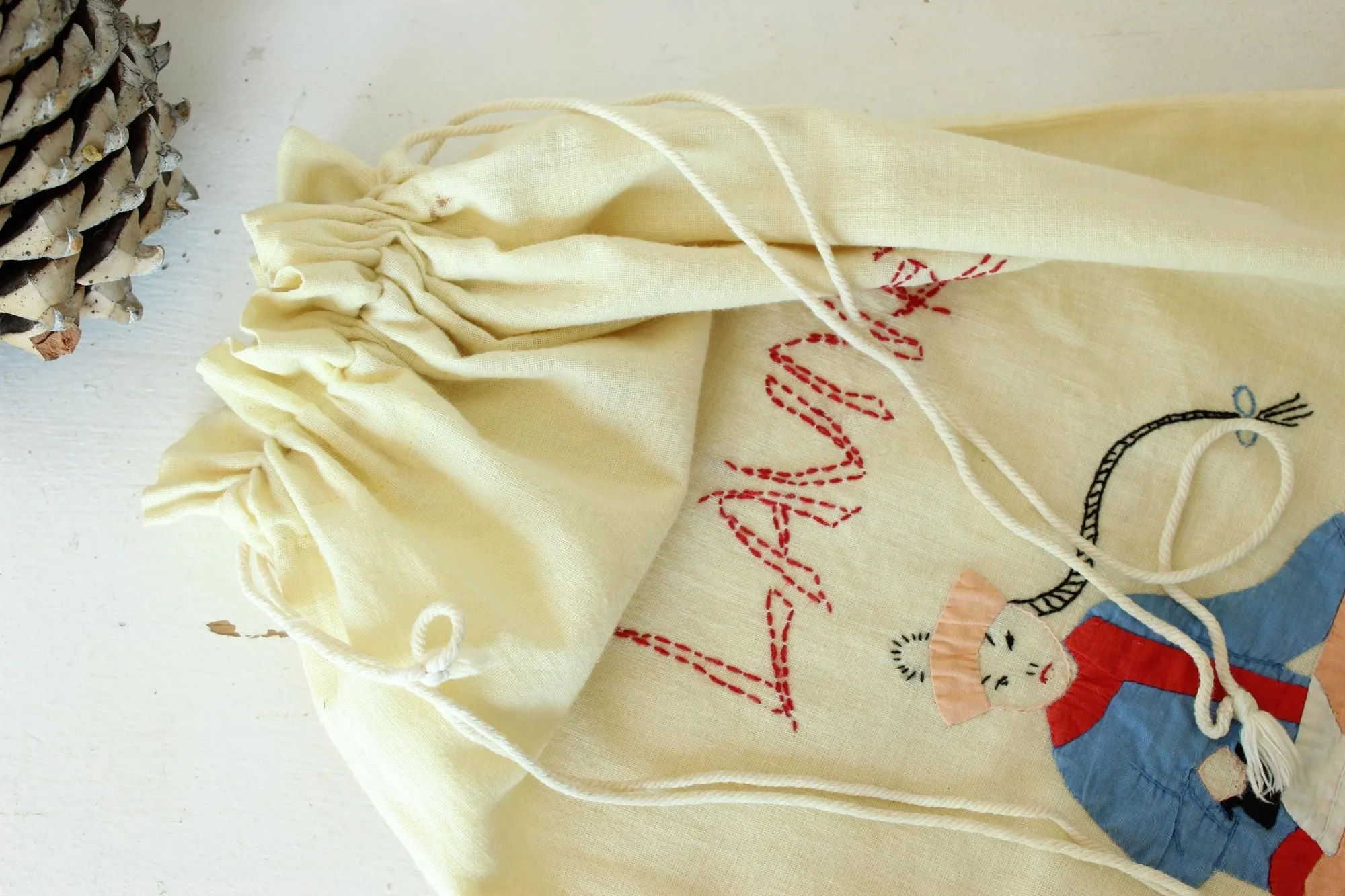 Vintage 1950s Laundry Bag with a Chinese Laundress
