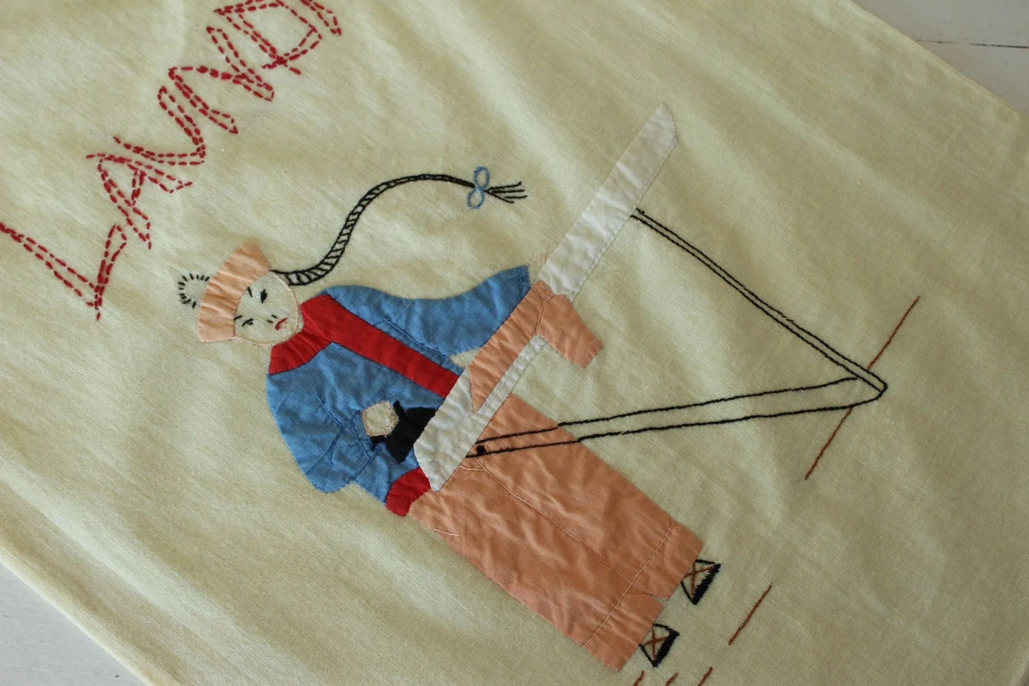 Vintage 1950s Laundry Bag with a Chinese Laundress