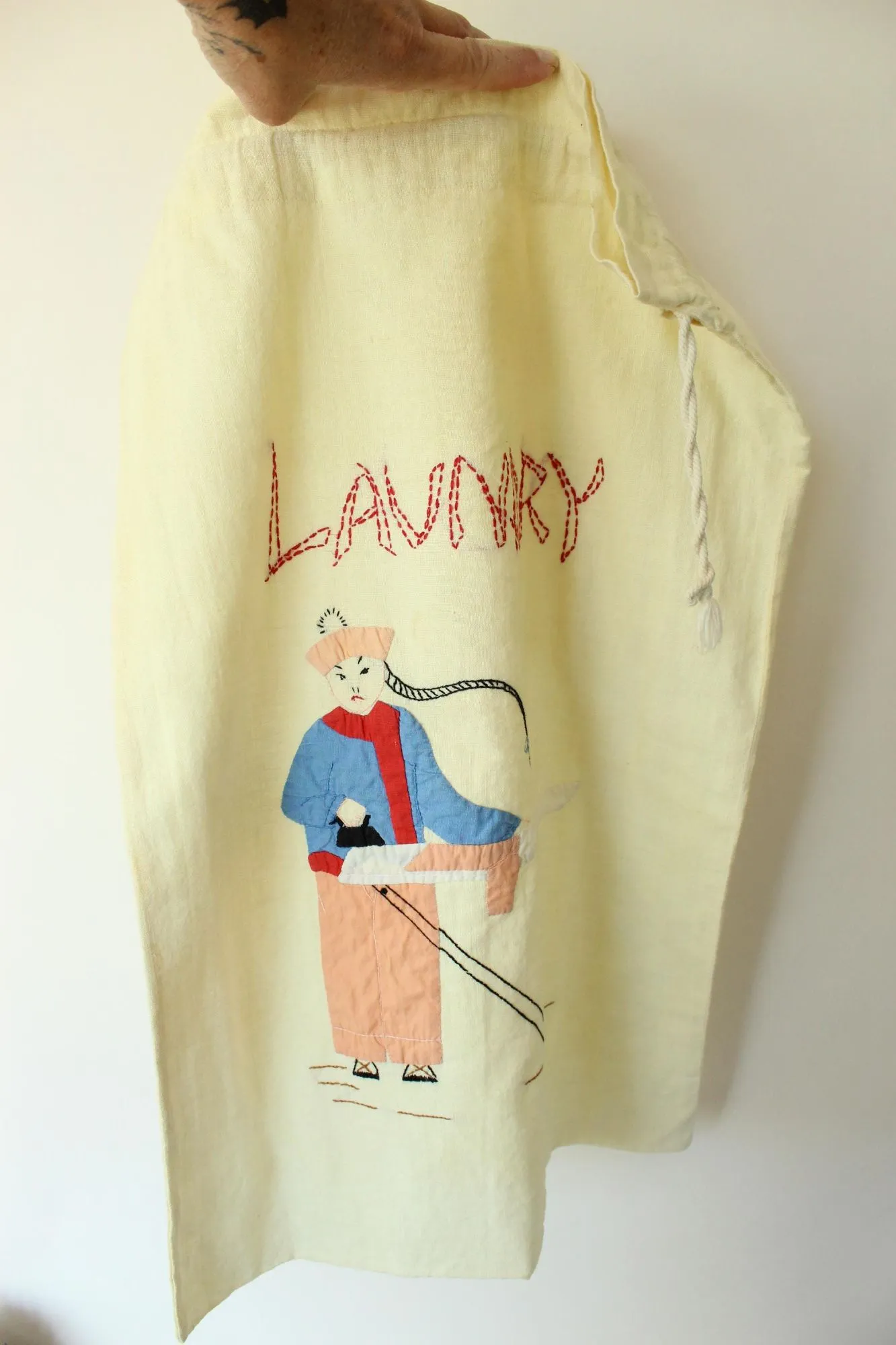 Vintage 1950s Laundry Bag with a Chinese Laundress