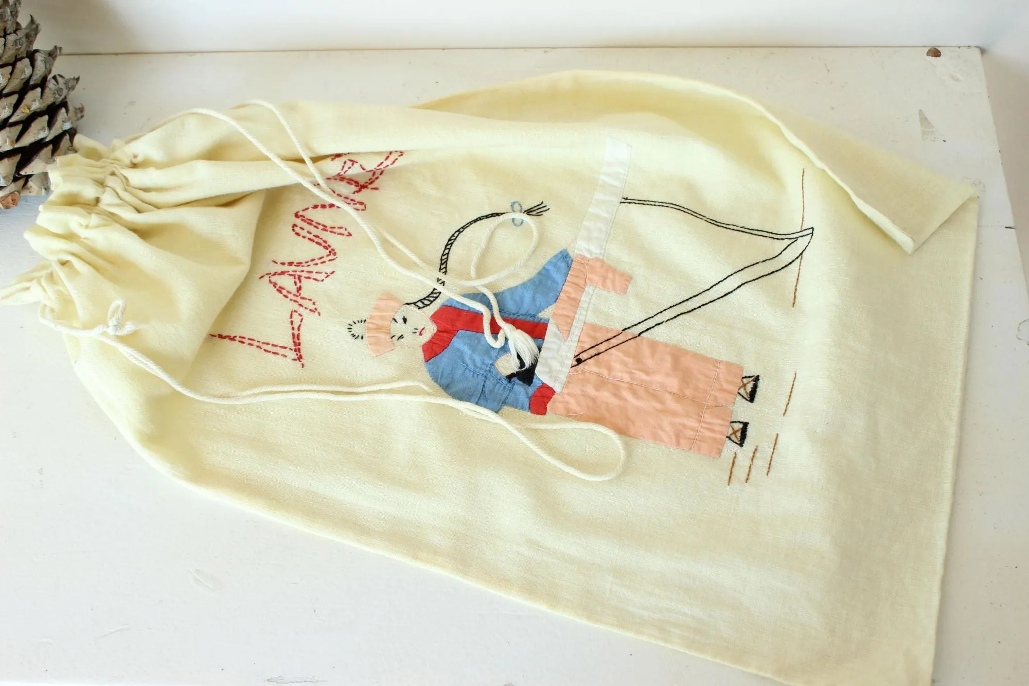 Vintage 1950s Laundry Bag with a Chinese Laundress