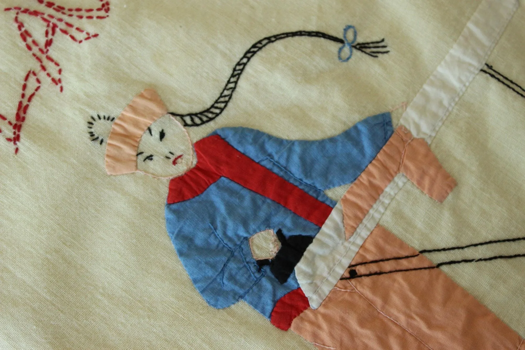 Vintage 1950s Laundry Bag with a Chinese Laundress