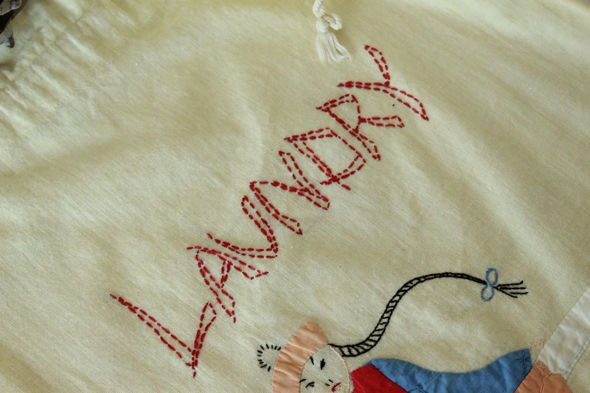 Vintage 1950s Laundry Bag with a Chinese Laundress