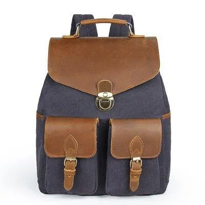 Women Canvas Leather Backpack 14 Inches