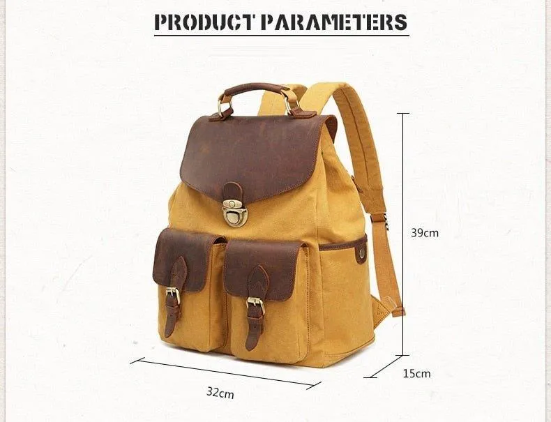 Women Canvas Leather Backpack 14 Inches