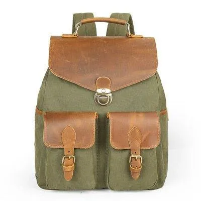 Women Canvas Leather Backpack 14 Inches