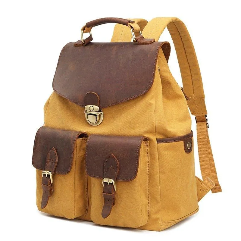 Women Canvas Leather Backpack 14 Inches